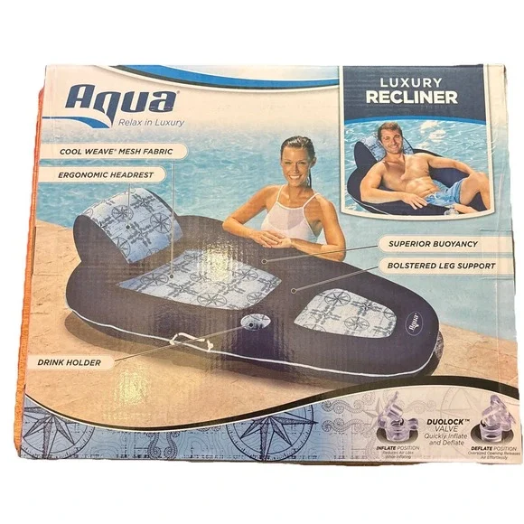 Aqua Leisure Luxury Water‎ Recliner Lounge Pool Float w/ Headrest - Blue 250lb - Picture 4 of 6